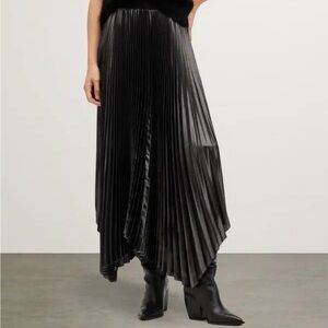 All Saints Asymmetrical Black Pleated Skirt